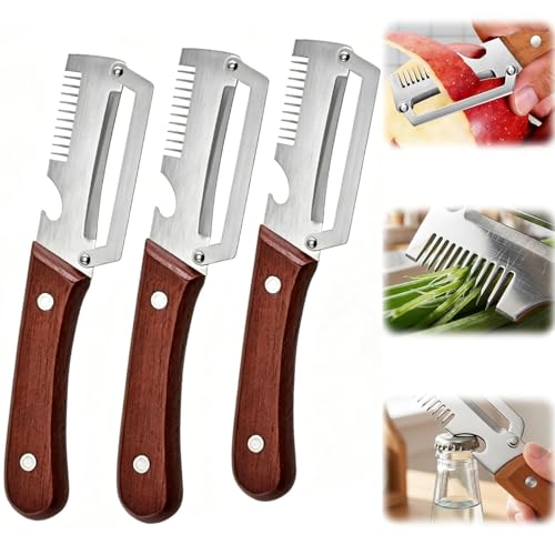 Image of Premium Vegetable Peeler with Wooden Handle and Bottle Opener, Multi-Functional Vegetable Peeler for Kitchen, Kitchen Gadgets Tool for Fruit Pumpkin Peeling Potato Carrot Veggie Peeler (2) (3)