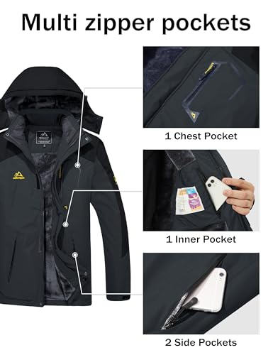 Image of MAGCOMSEN Men's Winter Coats Waterproof Ski Snow Jacket Warm Fleece Jacket Parka Raincoats With Multi-Pockets| Standard Length