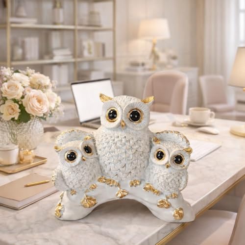 Image of Xtore Lucky Owl Family Handicraft Figurine with Metallic Finish Highlights, Decorative Tabletop Accent - Pack of 1