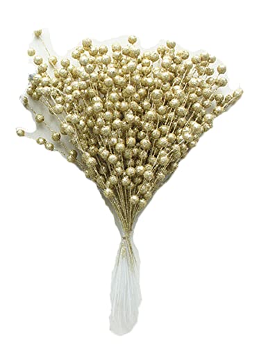 Ulalaza 45pcs 11.8Inch Christmas Glitter Berries Stems Artificial Christmas Picks for Christmas Tree Ornaments, DIY Xmas Wreath, Crafts, Holiday and Home Decor, Gold