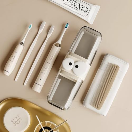 Image of Cartoon Transparent Toothbrush Holder with Storage Container - Dust-Proof, Travel-Friendly Case with 2 Cups Inside - Ideal for Camping, Picnic, Trip, Travel