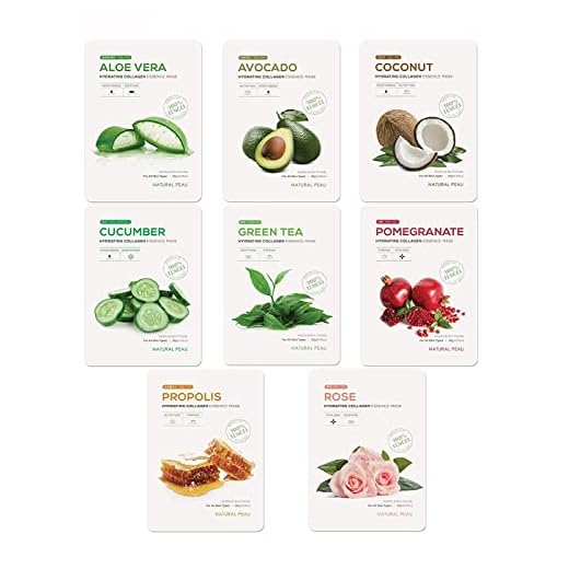 Natural Peau [8 Variety Packs] Hydrating Collagen Essence Face Mask (28 g / 0.99 oz.)