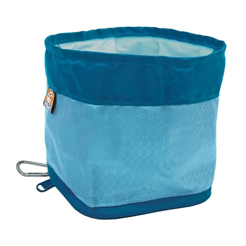 Kurgo Zippy Bowl for Dogs, Collapsible Travel Dog Bowls, Pet Food & Water Hiking Container, Food Grade Silicone, Travel Accessories for Pets, Includes Carabiner, Holds 48 oz (Coastal Blue)