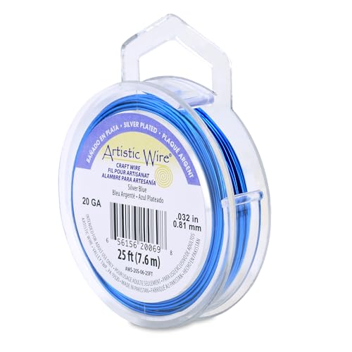 Image of Artistic Wire, 20 Gauge Silver Plated Tarnish Resistant Colored Copper Craft Wire, Silver Blue, 25 ft
