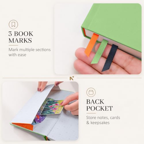 Image of NEORAH -A5 DOTTED | 368 Pages - 110 Gsm | PAGE A DAY JOURNAL (21x14.8 cm)-Hardcover Dot Grid Notebook |Back Pocket |3 Silk Book Mark - Completely HANDMADE for Journaling,writing - LIGHT GREEN