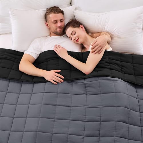 Image of King Size Weighted Blanket for Adults (25 lbs, 80 inch x 87 inch, Grey& Black) Cooling Heavy Blanket for Sleeping Perfect for 240-260 lbs, Breathable Blanket for Adults & Couple All Season, Machine Washable