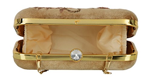Image of TOOBA Handicraft Women's Embroidered Clutch Purse | Designer Handbag with Golden Floral & Pearl Work | Wedding, Cocktail, Party & Bridal Gift Bag for Women & Girls