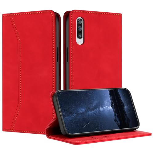 Mo-Beauty Hülle Kompatibel mit Samsung Galaxy A90 5G, Handyhülle Samsung A90 5G, Galaxy A90 5G Hülle, PU Leder Flip Klappbare Schutzhülle Magnet Ledertasche Klapphülle für Samsung A90 5G(Rot)