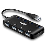 Atolla Ultra Slim USB 3.0 Data Hub 4 Port - with Individual On/Off Switches and LEDs Extension Splitter