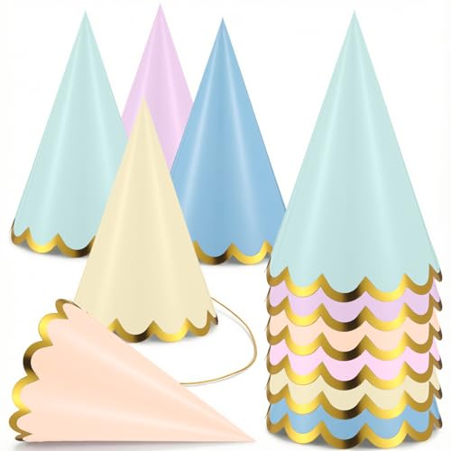 Classicseali 24pcs Party Hats Gold-Stamped Birthday Hats with Elastic Cords Birthday Partys Hat for Baby Showers Bridal and Wedding Partys Decorations 6 Colors