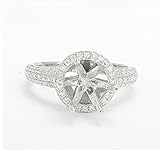 GOWE 7.5mm Round 14K White Gold Natural Pave Set Diamond Semi Mount Setting Ring