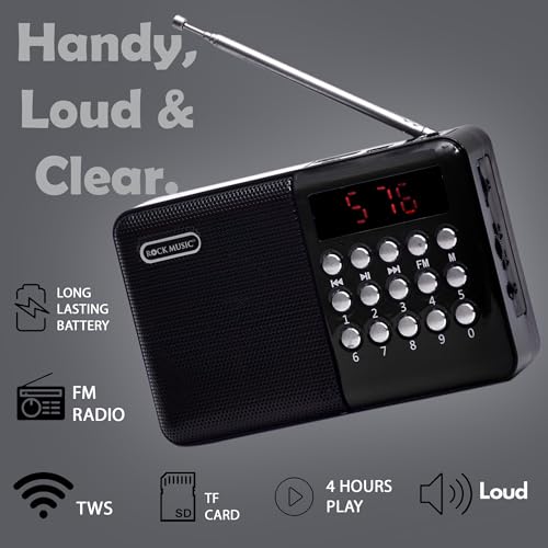 Image of Fire Turtle Pocket Blast FM Radio with Bluetooth Speaker with Powerful Sound,FM Recording, Antenna, 6w-12 Hours and Number Pad (AUX, SD Card, USB Input) (Black FM Speaker)