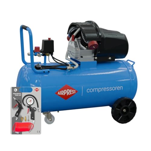 AIRPRESS - Compresor de Aire de dos pistones HL 425-90V 10 Bar 3 CV/2.2 KW 230 /min 90 LTS. con Juego de 6 Accesorios neumáticos