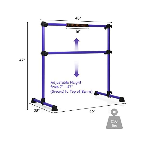 GOFLAME-Ballet-Barre-Portable-Double-Freestanding-Ballet-Barre-Adjustable-Heavy-Duty-Dancing-Stretching-Ballet-for-HomeDance-Barre-Fitness-Ballet-Bar GOFLAME Ballet Barre Portable Double, 4FT Freestanding Ballet Barre Adjustable, Heavy Duty Dancing Stretching Ballet Bar for Home, Dance Barre, Fitness Ballet Bar (Purple)