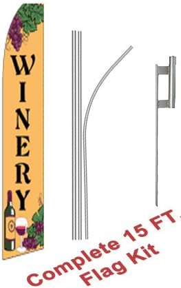NEOPlex - "Winery" Complete Flag Kit - Includes 12' Swooper Feather Business Flag with 15-Foot Anodized Aluminum Flagpole and Ground Spike