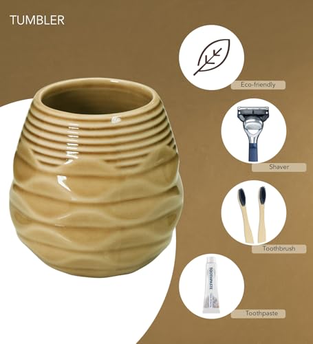 Image of Obsessions Modern Ceramic 3-Piece Bath Set - Elegant Bathroom Accessories Collection for Stylish Home Decor, D Beige