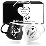 LIHAO Mama und Papa Tassen Set 2 Stück Geschenk für werdende Eltern