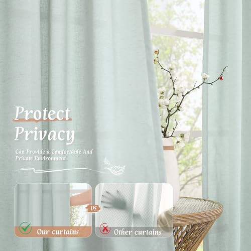 Image of LAMIT 48 Inch Short Window Linen Curtains, Soft Faux Linen Light Filtering Panels Rod Pocket Neutral Drapes for Cafe /Bathroom /Loft Room, Light Blue, 2 Panels, 42 x 48 Inch