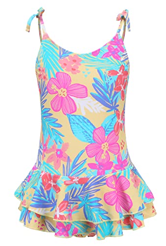 Image of Girls One Piece Swimsuits Halter Ruffled Bathing Suit for Kids Hawaiian Swimwear Leopard Swim Dress 3-16 Years