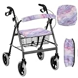 Cugasmaru Purple Marble Walker Seat Covers for Ladies, Washable Walker Seat Cover Sets Easy to Install Soft Walkers for Seniors with Seat Gifts Rollator Walker Accessories for Seniors