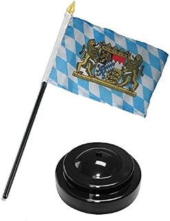 AES Bavaria Bavarian Lion Lions Crest Flag 4"x6" Desk Set Table Stick Black Base