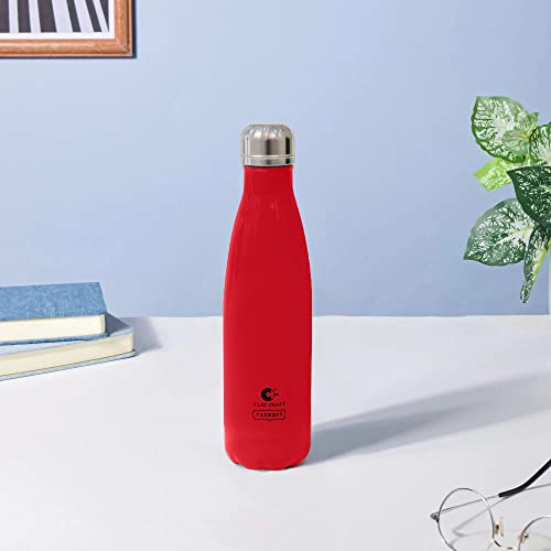 Image of Clay Craft Vacbott Vaccum Bottle, 500 ml Stark Double Walled 24 Hours Hot and Cold Water Bottle, 1 Piece| Leak Proof | Office Bottle | Gym | Home | Kitchen (Red)