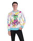 Holiday Hype Men's Festive Ugly Christmas Holiday Party Pull Over Sweater, 80's Fly Rex, X-Large