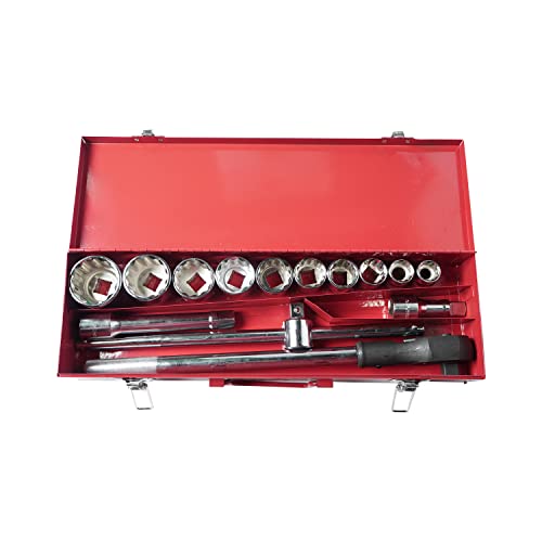 Image of Eastman 3 /4 Sq. Drive Flat Bit Sockets, Chrome Vanadium Steel, Polished -Double Chrome Plated Square Drive, Cold Forge(10 Sockets + 4 Accessories) Set Of 14Pcs (E-2222E)