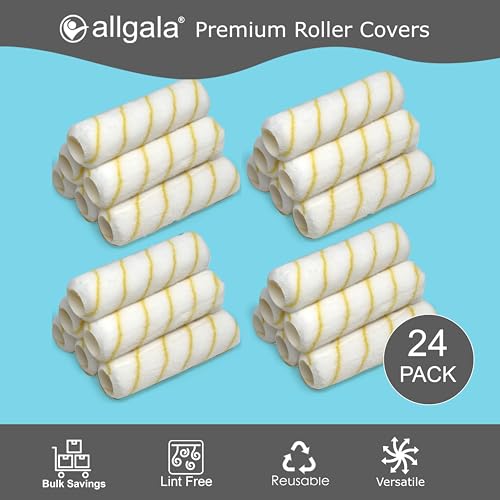 Allgala Paint Roller Covers, 24 Pack 9 Inch Shedless Lint Free Painter Roller Covers 1/2 in Roller Naps for Paint Roller Kit - Thumbnail 6