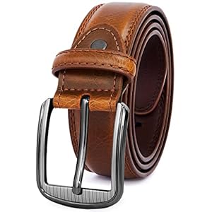 GSG Mens Genuine Leather Dress Belt Double Stitched Formal Mens Belts for Suits, Jeans, Uniform With Single Prong Buckle M22067