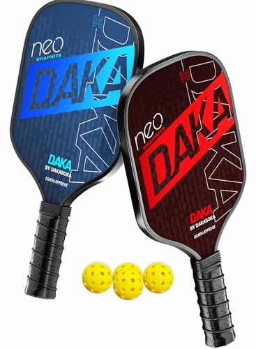 Juego de palas de pickleball de grafito con grano alto y giro, raqueta de pepinillo aprobada por Estados Unidos, polímero ligero, agarre antideslizante, 4 bolas y bolsa para exteriores (paquete Daka