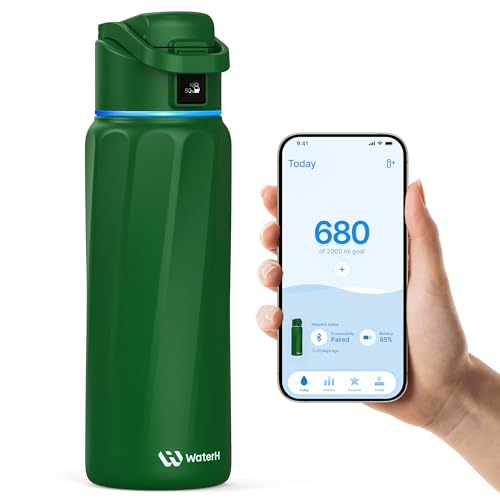 BOOST Smart Water Bottle with Reminder & Tracker, Double Wall Vacuum Insulated Bottles Stainless Steel, 32oz BPA-Free Wide Mouth for School, Gym, Office, Ideal for Mother's Day 32 Ounces Eme