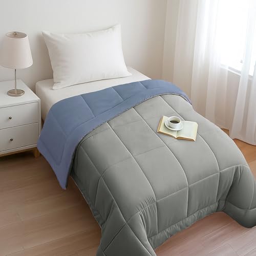 Image of HOME ELEGANCE Comfort Living Microfiber Reversible AC Comforter, 120 GSM, Soft & Cozy, Lightweight Quilt, All Season use, Machine Washable, Single - 60x90 inches - Blue Fog