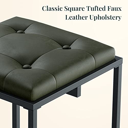 Aurorome Modern Bar Stools Set Of 2, Metal Frame Square Backless Bar Chairs With Tufted Faux Leather Upholstery, Kitchen Island Stools For Counter/Home Bar/Pub, 30 Inch, Green #TOP4