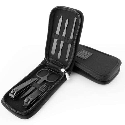 Made Easy Kit Nail Clipper Set – 7-Piece Portable Manicure & Grooming Kit with Stainless Steel Tools in Neoprene Case – Stay Organized, Purse-Friendly, Travel Essential for Women & Men (Black)