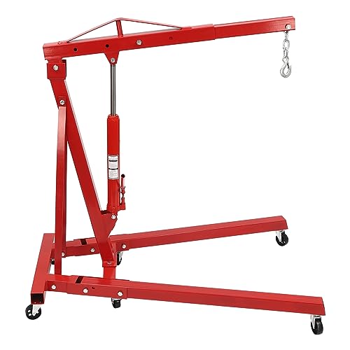 CaLaOCO Folding Hydraulic Crane 2 T Folding Engine Lift with 6 Wheels 6.89ft Lifting Height Hydraulic Engine Hoist for Car Fixing Workshops Garages Farm (red)