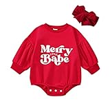 Baby Sweater Xmas Infant Newborn Christmas Clothes Crewneck Long Sleeve Romper with Headbands 0-24 (Red, 6-12 Months)
