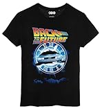 Back To The Future Delorean T-Shirt, klassisches Design mit Uhr und Auto, offizielle Filmkollektion Zurück in die Zukunft, Schwarz , L