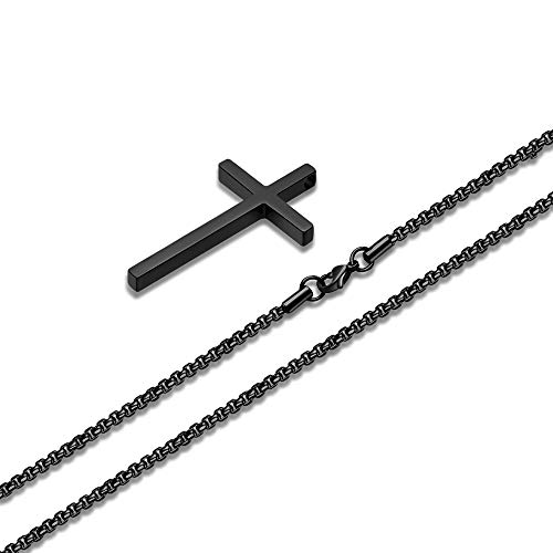 Image of M MOOHAM Cross Necklace for Men, Silver Black Gold Stainless Steel Plain Cross Pendant Necklace for Men Box Chain 16-30 Inch