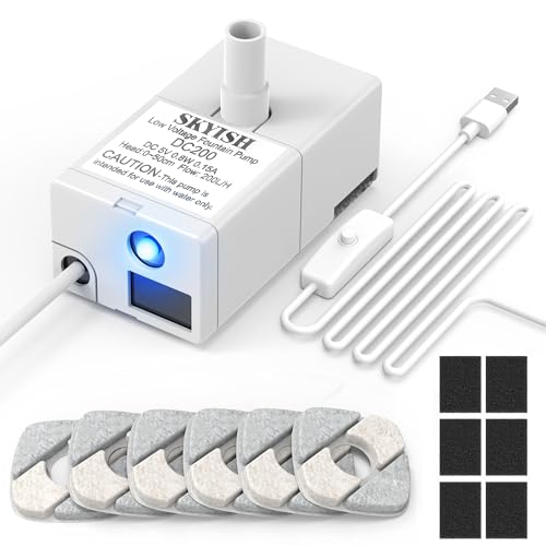 Cat Water Fountain Pump for 50oz 95oz Fountain Ultra Quiet Pump with USB Cable LED Light and 6 Packs Pet Fountain Filters