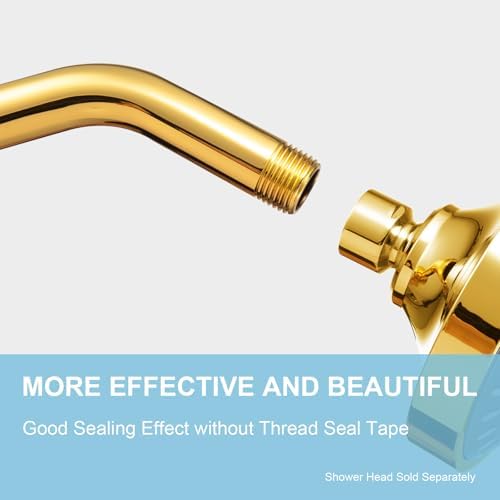 OFFO Shower Arm with Flange, 6 in Bright Gold Wall Mount Replacement Angle Shower Head Arm Wall-Mounted For Fixed Shower Head & Handheld Showerhead - 1