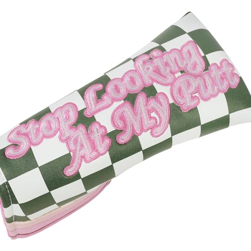 Craftsman Golf Green&White Checkered Putter Headcover Blade Putter Cover Golf Club Headcover Putter Cover for Woman Pink Lettering Fits for Ping Scotty Cameron