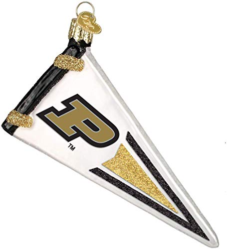 Old World Christmas Purdue University Pennant Glass Blown Ornament for Christmas Tree, Handcrafted Holiday Decoration, University Collection