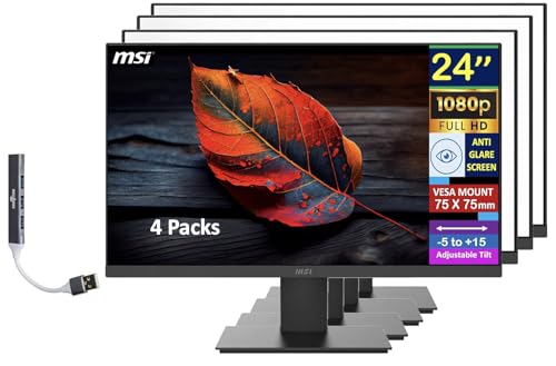 Image of MSI 24'' FHD VA Monitor with 4ms Response Time, Anti Glare, Anti Flicker, VESA Mount (75 x 75 mm), Low Blue Light, VGA, HDMI & Dockztorm USB Port Expander, Black Color (PROMP241X) 4 Pack