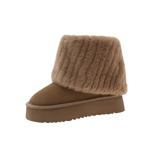 Hhhchpm Women's Solid Color Snow Boots, Fashion Slip On Plush Lined Winter Boots, Comfortable Mid Calf Boots.Ankle boots (Camel,9)