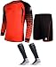 Goalkeeper Shirt Uniform Bundle - Includes Jersey, Shorts & Socks - Protection Pads on Shorts & Shirt (Orange, Kids 8)
