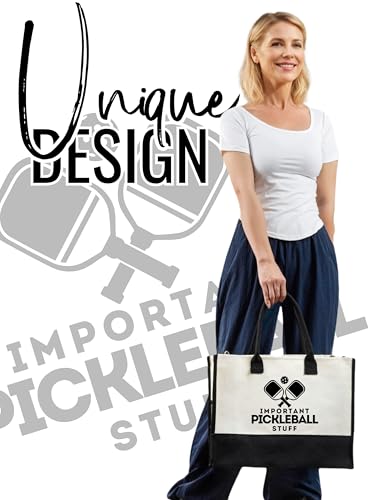 Image of InnoBeta Pickleball Gifts for Women Canvas Tote Stuff Bag with Top Zipper, Shoulder Strap