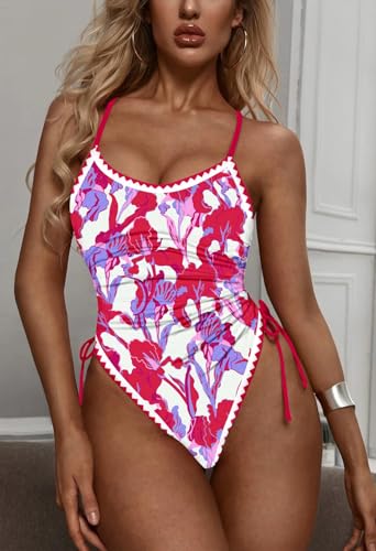 Image of Viottiset Women's Ruched High Cut One Piece Swimsuit Tummy Control Bathing Suit Monokini