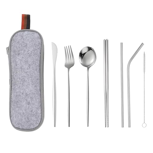 Travel Utensils with Case, Portable Silverware Set for Work, Stainless Steel Reusable Travel Cutlery Set for Camping, Picnic, Camping Gadgets