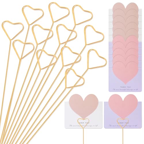 YiiHHooN Porte-Cartes de Table Fleur, 40 Pièces Porte-Photo Fleur avec Cartes, Porte-Photo Doré 30 cm en Forme de Cœur comme Porte-Numéro de Table pour...